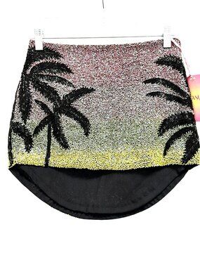 Oceanus Womens Beaded Mini Skirt Palm Tree